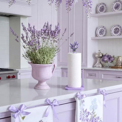 Leinuosen Lavender Paper Towel Holder Farmhouse Lavender Flower Wooden Paper Towel Holder Purple Cute Bathroom Countertop Accessories Kitchen Roll Stand Organizer Apartment Decor Housewarming Gift - style: Purple Lavender