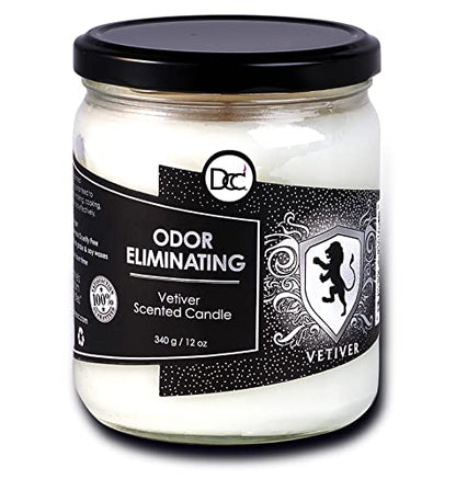 Vetiver Odor Eliminating Highly Fragranced Candle - Eliminates 95% of Pet, Smoke, Food, and Other Smells Quickly - Up to 80 Hour Burn time - 12 Ounce Premium Soy Blend - color: Vetiver Scented Candle