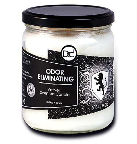 Vetiver Odor Eliminating Highly Fragranced Candle - Eliminates 95% of Pet, Smoke, Food, and Other Smells Quickly - Up to 80 Hour Burn time - 12 Ounce Premium Soy Blend - color: Vetiver Scented Candle