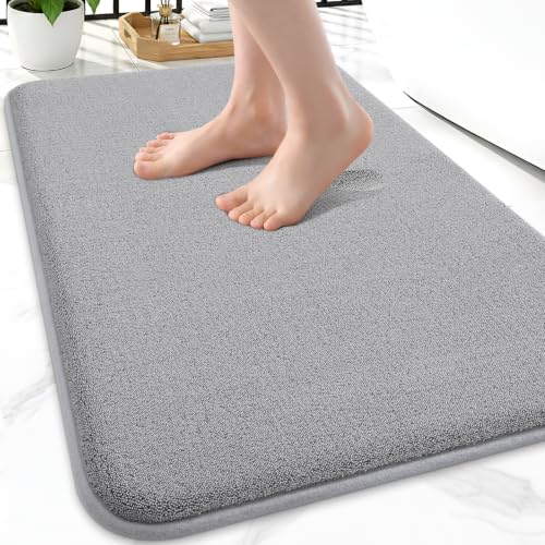 Smiry Memory Foam Bath Mat 24x16, Extra Soft Absorbent Bathroom Rugs | Grey Quick Dry, Machine Washable Bath Mats for Bathroom, Shower, Tub and Home Decor Accessories - color: Grey, size: 24'' X 16''