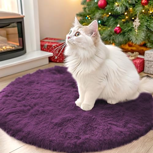 OLANLY Dark Purple Round Rugs for Bedroom - Machine Washable, 2 ft Circle Area Rugs for Living Room, Soft and Fluffy Shaggy Carpet for Teen Girl and Boys, Nursery Rooms, Dorms, Home Decor Aesthetic - color: Dark Purple, size: 2 Ft Round