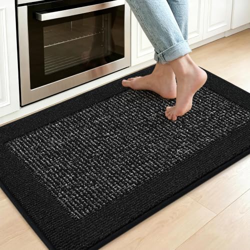 BEQHAUSE Kitchen Rugs 24"x36", Non Slip Kitchen Floor Mats Washable, Black | Kitchen Mats for Floor, Extra Absorbent and Stain Resistant Kitchen Runner Rugs for Laundry, Entryway, Hallway & Sink - color: Black, size: 24" X 36" (Rectangular)