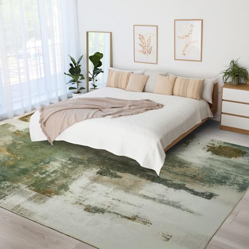Kelarea Washable Area Rug 6x9, Non-Slip Low Pile Abstract Green | Water & Stain Resistant, Pet Friendly, Easy Clean, Ultra Soft, for Living Room, Bedroom, Nursery, Ofiice - color: Green, size: 6' x 9' (Rectangular)