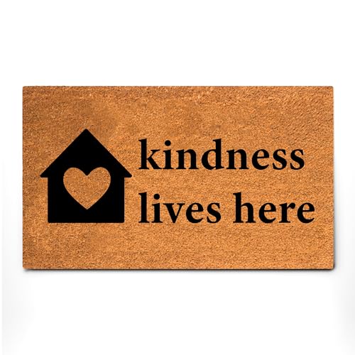Coconut Coir Home Entrance Door Mat – 17.5" x 30" | Kindness Lives Here Heavy-Duty Doormat for Indoor & Outdoor Use | Eco-Friendly & Durable - color: Kindness Lives Here