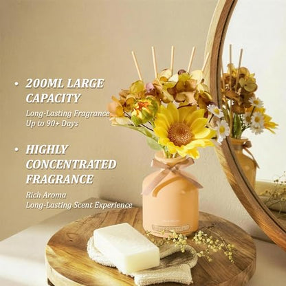 Reed Diffuser Set, 6.7oz Flower Reed Diffuser with Sticks, Neroli Vanilla Essential Oil, Long Lasting Home Fragrance for Bathroom, Bedroom & Shelf Decor, Aesthetic Gift for Women