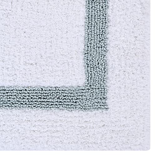 Better Trends 100% Cotton Hotel Collection Bath Mats Set, White & Blue Mats - Tufted, Reversible & Absorbent & Machine Washable 2 Piece Bathroom Rug Set, Shower & Sink Bath Rug - color: White & Blue, size: 2 Piece Set (17" x 24" | 17" x 24")