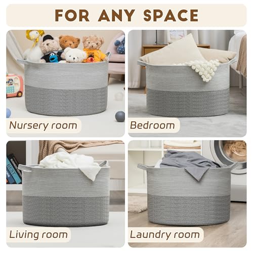 XXXLarge Woven Cotton Rope Basket (21.7" x 13.8") 90L – Blanket Basket for Living Room, Laundry Hamper, Baby Laundry Hamper, Toy Storage, Pillows & Cushions Organizer (Mixed Grey) - color: Mixed Gray