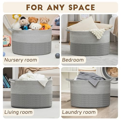 XXXLarge Woven Cotton Rope Basket (21.7" x 13.8") 90L – Blanket Basket for Living Room, Laundry Hamper, Baby Laundry Hamper, Toy Storage, Pillows & Cushions Organizer (Mixed Grey) - color: Mixed Gray