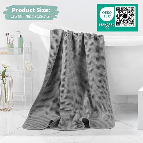 Microfiber Waffle Bath Towels, 4 Pieces, Soft, Absorbent, Fast Drying, Lint Free 430 GSM (27''x55''/68.58 cm x139.7 cm) - color: Silver