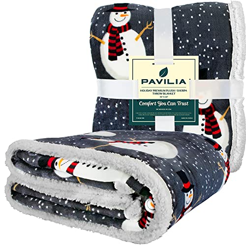 PAVILIA Premium Christmas Sherpa Throw Blanket, 50x60, Grey Snowman Cozy Fleece Holiday Blanket, Reversible Plush Winter Throw for Couch & Bed, Ultra Soft Warm - color: Snowman Charcoal, size: 50 x 60 Inches
