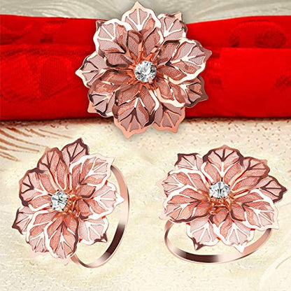KPOSIYA Flower Napkin Rings Holder Metal Rose Gold Napkin Rings Set of 12 for Wedding Party Holiday Banquet Christmas Dinner Delicate Serviette Buckles Decor Favor (12, Rose Gold) - size: 12 pcs, style: Rose Gold