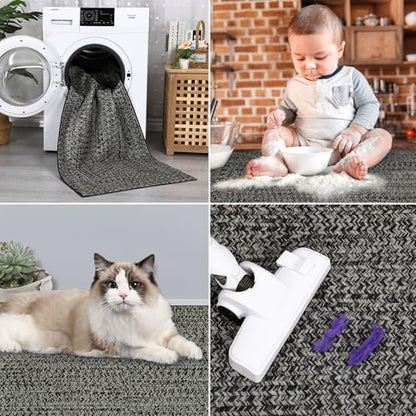 ROYHOME Runner Rug Print Braided Hallway Runner Rug Washable Entryway Rug | Stain Resistant Non-Slip Area Rug Farmhouse Solid Printed Textured Carpet for Bedroom Laundry Kitchen, Grey/Brown, 2' x 6' - color: Grey/Brown, size: 2' x 6' (Rectangular)