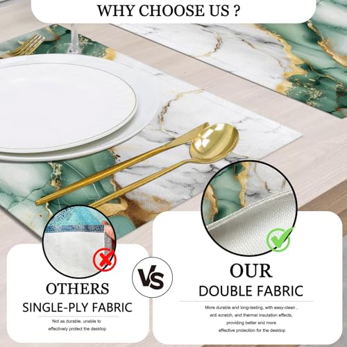 Mcalk Green Marble Table Runner and Placemats Set of 6, Marble Print Placemats, Modern Cloth Place Mats Indoor for Kitchen,Washable Linen Material for Dining Table - color: 02green