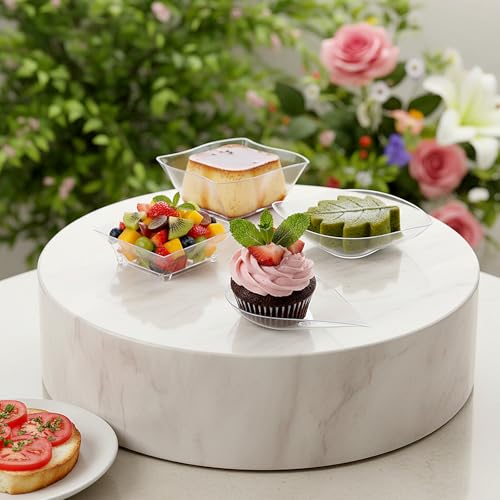 200 Pcs Mini Appetizer Plates Set Including Spoons and Forks, Disposable Mini Dessert Cup 4 Shapes Clear Plastic Dessert Bowls and Serving Trays for Party Wedding Birthday
