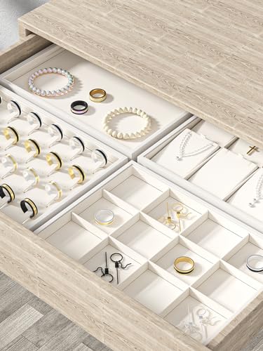 Drawer Jewelry Organizers And Storage,Velvet Bracelet And Ring Display Small Tray,Dresser Jewelry Drawer Organizer Inserts Containers,Earring And Necklace Holder Box (Beige Blank Trays) - style: Beige Blank Trays