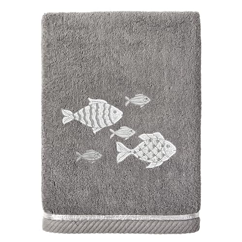 Treasure 4-Piece Premium Towel Set, Sparkling Applique Fish, Ultra Plush Turkish Cotton, Durable, Perfect for Bathroom, 2 Bath 2 Hand Towels, Charcoal - color: Charcoal, size: 2 Pcs Bath 2 Pcs Hand Towel