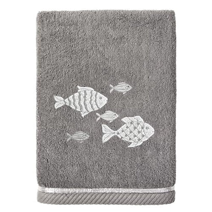 Treasure 4-Piece Premium Towel Set, Sparkling Applique Fish, Ultra Plush Turkish Cotton, Durable, Perfect for Bathroom, 2 Bath 2 Hand Towels, Charcoal - color: Charcoal, size: 2 Pcs Bath 2 Pcs Hand Towel