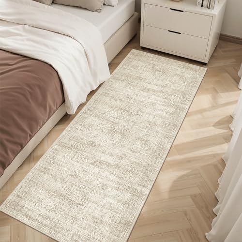 Soalmost Runner Rug 2x5 Washable Non-Slip Kitchen Entry Runners Beige | Soft Low-Pile Rugs for Bathroom Laundry Room, Vintage Foldable Floor Carpet Mat Hallway Entryway for Corridor Bedroom - color: Beige, size: 2' x 5' (Runner)
