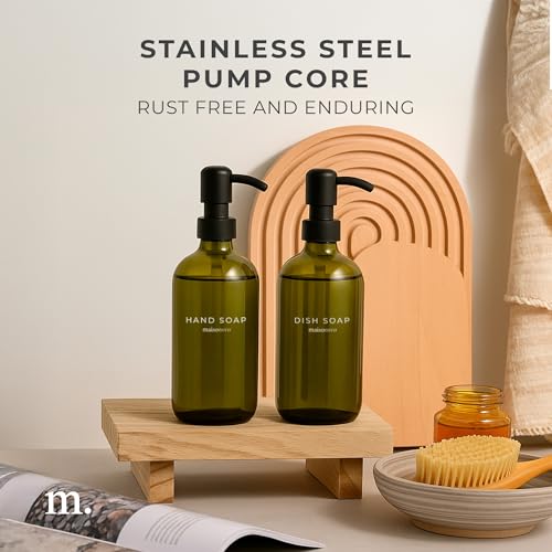 MaisoNovo Soap Dispenser 2-Piece Set | 16.9oz Green Bottles with Black Plastic Pumps - color: Green/Black