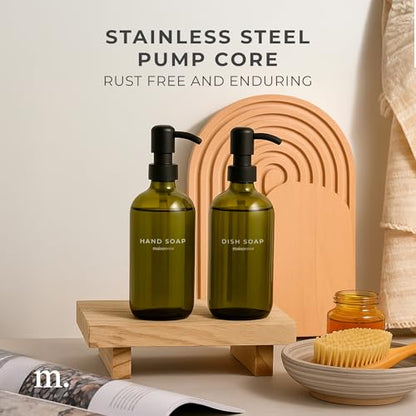 MaisoNovo Soap Dispenser 2-Piece Set | 16.9oz Green Bottles with Black Plastic Pumps - color: Green/Black