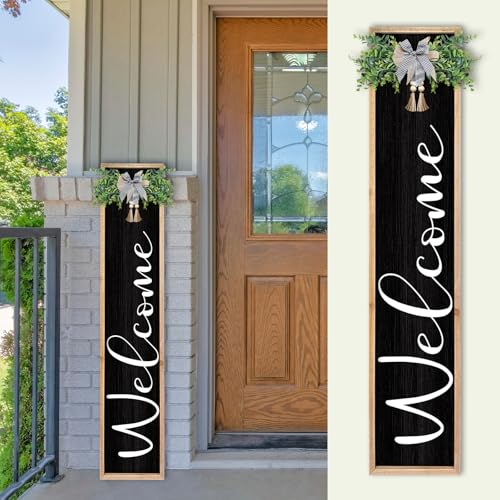 TQianJiang Outdoor Welcome Sign Front Porch Standing, 45"×9" Wood Black | Entryway Outside Decor, Standing Vertical Hanging, Tall Rustic Leaner, Farmhouse Wood Framed - color: Farmhouse Outdoor Welcome (Wood Black)