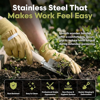 Bloomix 12Pcs Gardening Tools Set - Heavy Duty Garden Tools Set with Tool Bag, Kneeling Pad, Apron & More Garden Accessories - Stainless Steel Plant Care Kit Supplies, Gardening Gifts for Women Men