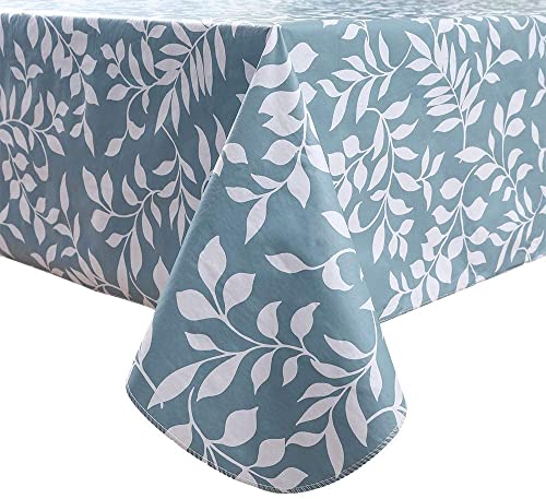 Pioggia Vinyl Tablecloth with Flannel Backed Waterproof Oil-Proof PVC Table Cloth Wipeable Spill-Proof Plastic Table Cover for Indoor and Outdoor(Blue Leaves, 60 x 60 Inch Square) - color: Blue Leaves, size: 60" x 60" (Square)