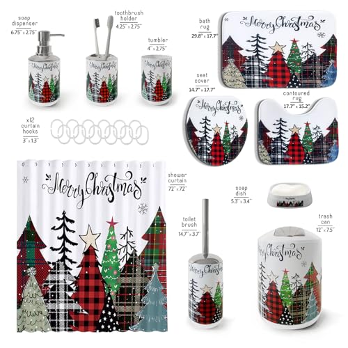 Clara Clark Bathroom Set - Christmas Bathroom Sets with Shower Curtain and Rugs, Xmas Bathroom Accessories Set, 22PC Christmas Shower Curtain Set with Liner, Soap Dispenser, Toilet Brush, & Trash Can - color: Christmas, size: Complete Set + Bath Rugs