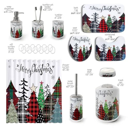 Clara Clark Bathroom Set - Christmas Bathroom Sets with Shower Curtain and Rugs, Xmas Bathroom Accessories Set, 22PC Christmas Shower Curtain Set with Liner, Soap Dispenser, Toilet Brush, & Trash Can - color: Christmas, size: Complete Set + Bath Rugs