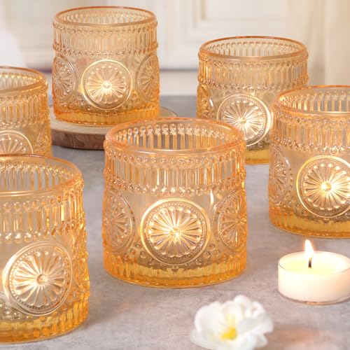6Pcs Large Votive Candle Holders Orange Glass Tealight Candle Holders for Wedding, Table Centerpiece, Party, Birthday, Home Decor - color: Orange