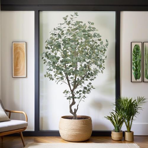 Artificial Eucalyptus Tree 7.2ft Faux Plant with Natural Trunks and Realistic Leaves,Fake Floor Potted Artificial Tall Large Plants for Home Living Room Office Decor Indoor (7.2Feet,1Pack)