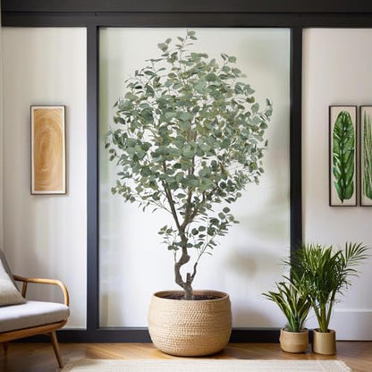 Artificial Eucalyptus Tree 7.2ft Faux Plant with Natural Trunks and Realistic Leaves,Fake Floor Potted Artificial Tall Large Plants for Home Living Room Office Decor Indoor (7.2Feet,1Pack)
