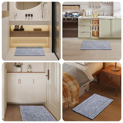 Chenille Bathroom Rugs Set 2 Piece, Absorbent Bath Rugs, Non-Slip Bath Mats, Machine Washable Rugs for Bathroom Floor, Tub and Shower, Black&White (20 × 32 Plus 17 ×24 - Inch) - color: Black &White