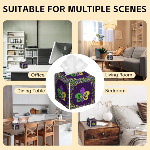 Tissue Box Cover,Mardi Gras Carnival Fleur De LYS Leather Tissue Box Holder Square Facial Paper Case Organizer Dispenser for Bathroom Vanity Countertop Tabletop Car Office - color: Color7