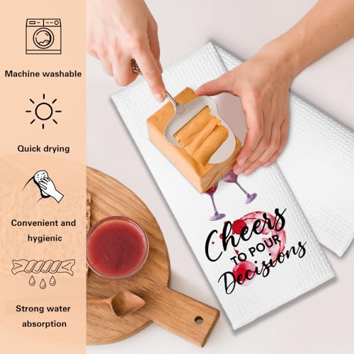 Cheers to Pour Decisions Funny Kitchen Towels 2 Pack, Sweet New House Gift for The Hostess, Christmas Birthday Housewarming Gift for Mom Grandma Sisters Neighbors Friends - color: Decisions Set