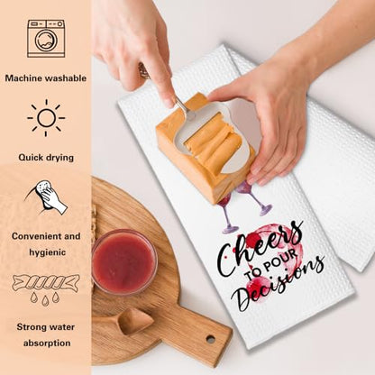 Cheers to Pour Decisions Funny Kitchen Towels 2 Pack, Sweet New House Gift for The Hostess, Christmas Birthday Housewarming Gift for Mom Grandma Sisters Neighbors Friends - color: Decisions Set