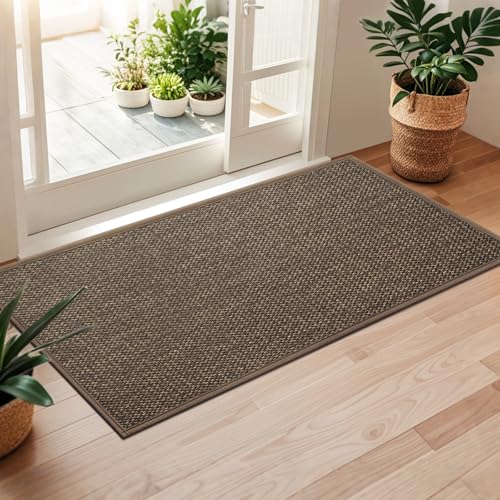 Door Mat 24"x47", Non Slip Door Mat Indoor Entrance, Rubber Backing Front Indoor Doormat Washable Absorbent Low-Profile Entryway Entry Resist Dirt Inside Door Mats, Brown - color: Coffee, size: 1'11" X 3'11" (Rectangular)