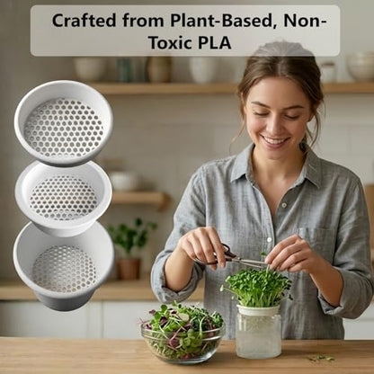 Honeycomb Sprouting Trays for Mason Jars, 3-Pack Seed Starter | Deep, medium, shallow depths, PLA material, soil-free use for beans, grains, herbs, kitchen counters