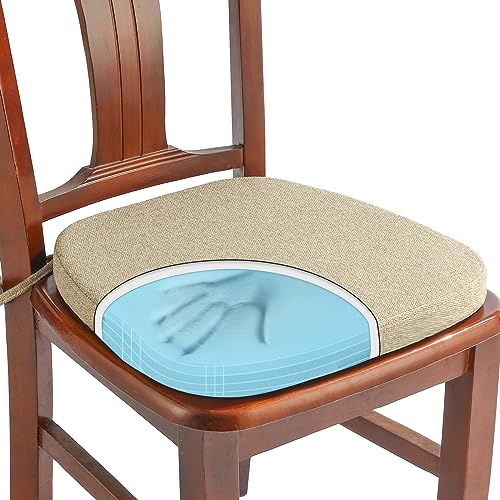 SINOSSO 1 Pack Memory Foam Chair Cushions for Dining Chair, Friendly Woven Fabric 16" U-Shape Comfortable Kitchen Chair Pad, Removable Slip Resistant Seat Cushion (1 Piece, Linen) - color: Light Brown