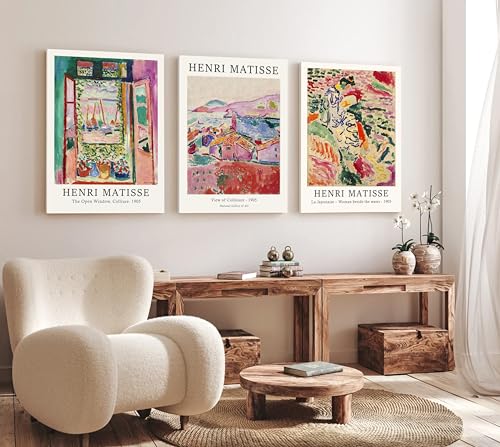 Induslyfe Large Framed Retro Vintage Wall Art Canvas Decor Set of 3, Matisse Prints Poster Modern Art, Sage Green Aesthetic Floral Botanical for Bedroom Living Room Bathroom 18x24 - color: Retro, size: 18"x24"