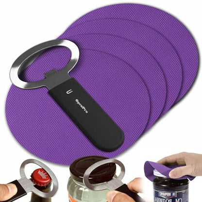 Magnetic Jar Opener Gripper, Jar Openers Top Rated For Seniors Weak Hands, Bottle Opener Built-In, 2-IN-1 Jar & Bottle Opener x 1, Black, Rubber Jar Openers Gripper x 4 - color: Black