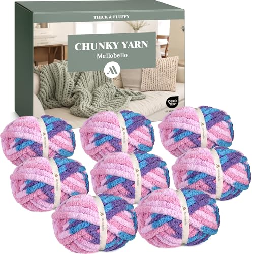 Jumbo Chunky Yarn for Hand Knitting - Super Thick Chenille Chunky Yarn for Crocheting - Extra Soft Bulky Fluffy Blanket Big Yarns 8 Jumbo Pack (27yds,8 oz Each Skein) - color: Twilight lris
