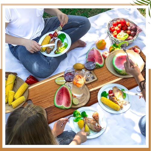 FoldTier Large Acacia Charcuterie Board with Handles 33 x 12 Inch Extra Large Christmas Wood Foldable Serving Tray Rectangular Appetizers Cheese Food Meat Board for New Home Party Housewarming Gifts - size: 33" x 12" x 12"