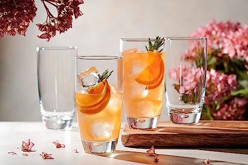 Glaver's Highball Glasses Set Of 4, 16 Oz. Drinking Glasses, Unique Water Glass Cups For Juice, Cocktails, Soda, Heavy Bottom Tumbler Glass - style: Rounded
