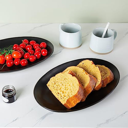 Ceramic Serving Platters, 12" Black Serving Tray, Serving Plates, Set of 3 | Magclay Large Oval Serving Plates for Dessert Appetizers Meat/Entertaining/Party, Matte Black - color: Matte Black