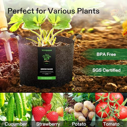 VIVOSUN 5-Pack 1 Gallon Plant Grow Bags Fabric Pots with Handles | 300G Thickened Nonwoven Fabric, Excellent Drainage, Healthy Root Growth, BPA-Free, Reusable - color: Black, size: 1 Gallon