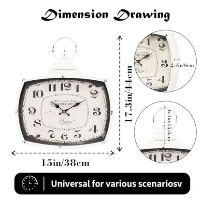 Retro Rectangle Wall Clock, Battery Operated Silent White Farmhouse Wall Clocks, Antique Old Design Style, Wall Clocks for Living Room,Kitchen,Bedroom,Office (17" H x 15" W) - color: White-15"×17"
