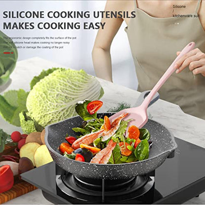 AOTHOD Silicone Cooking Utensils Set - 446°F Heat Resistant Kitchen Utensils, Spatula,Turner Tongs,Spoon,Whisk,Kitchen Utensil Gadgets Tools Set for Nonstick Cookware,Dishwasher Safe BPA Free(Pink) - color: Pink