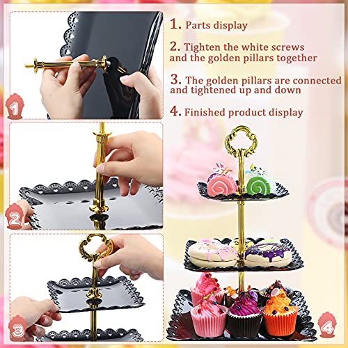 Honeydak 3 Sets of 3 Tier Serving Tray 3 Tiered Dessert Stand Wedding Cupcake Stand PP Plastic Cupcake Holder Dessert Tray Cake Fruit Candy Table Display Set for Birthday(White) - color: White