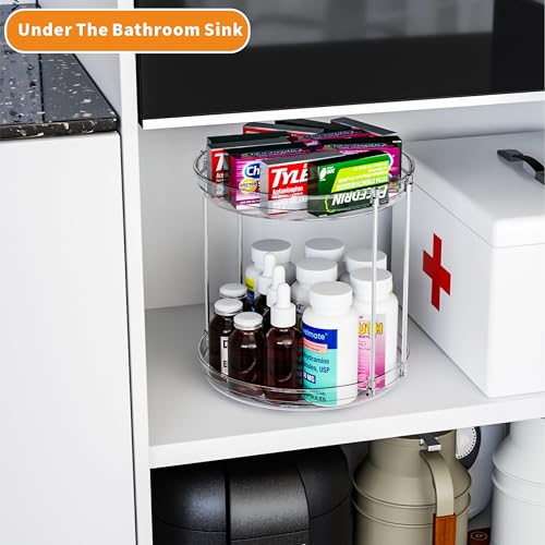 2 Tier Lazy Susan Turntable for Cabinet,Countertop,Pantry,9.5"W Spinning Seasoning Organizer,Double Rotating Kitchen Spice Rack Organizer and Condiments,Medicine,Vitamin Bottle Organizer Carousels,1Pc - size: 9.5"W-2Tier-1 Pack